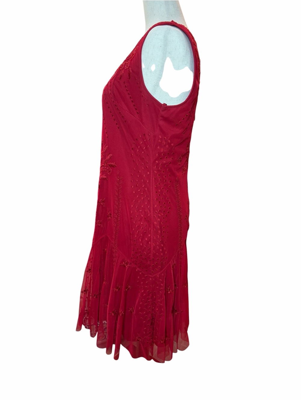 Aidan Mattox Embroidered Mesh Drop Waist Dress - Picture 5 of 12